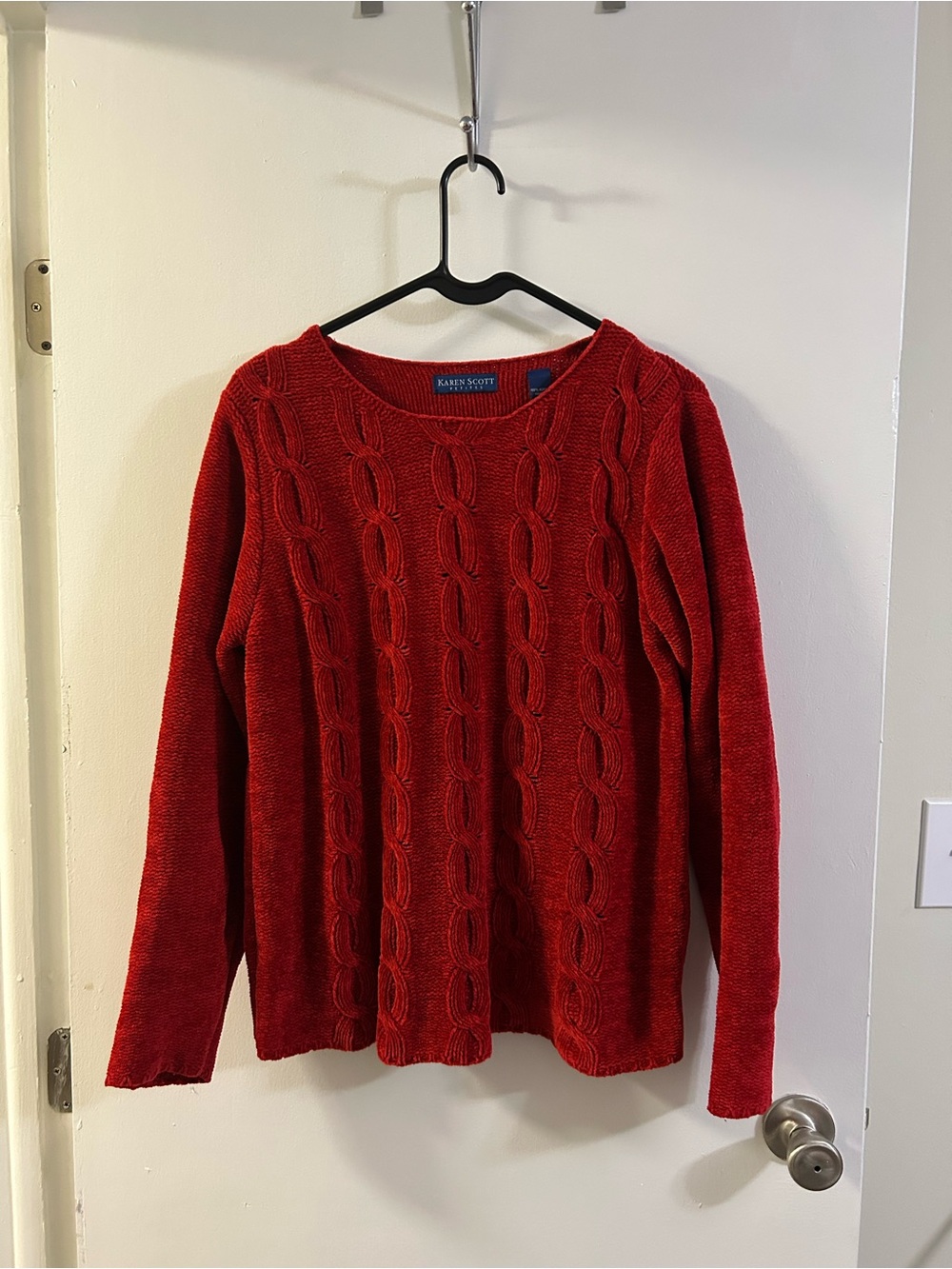Karen Scott Crimson Cable-Front Crewneck Sweater